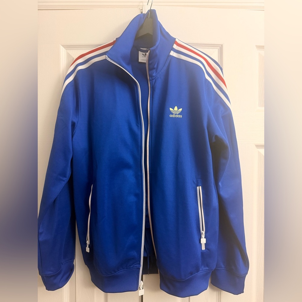 Adidas Men's Royal Blue Track Jacket with Red Accents